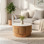 TRES CHIC coffee table Ø 60 cm round mango wood with natural white marble top