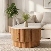TRES CHIC coffee table Ø 60 cm round mango wood with natural white marble top