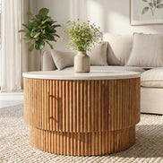 TRES CHIC coffee table Ø 60 cm round mango wood with natural white marble top