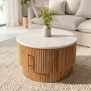 TRES CHIC coffee table Ø 60 cm round mango wood with natural white marble top