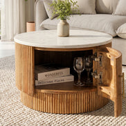 TRES CHIC coffee table Ø 60 cm round mango wood with natural white marble top