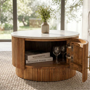 TRES CHIC coffee table Ø 60 cm round mango wood with natural white marble top