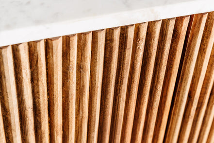 TRES CHIC chest of drawers 105 cm mango wood natural with white marble top and gold-colored handles