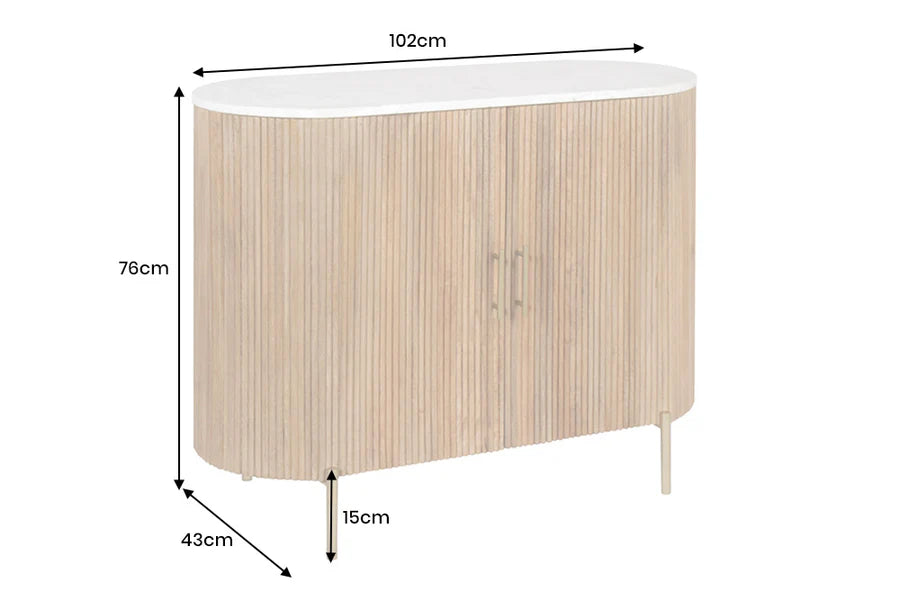 TRES CHIC chest of drawers 105 cm mango wood natural with white marble top and gold-colored handles