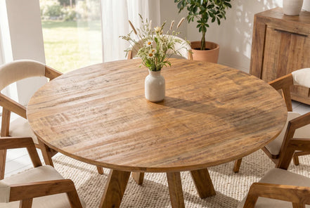 Étkezőasztal ART WOOD O 140 cm kerek mangófa természetes barna