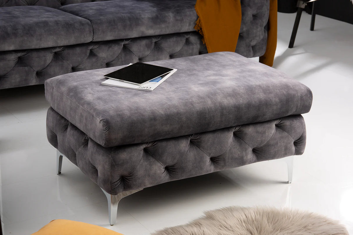Lábtartó MODERN BAROCK 90 cm bársony sötétszürke chesterfield stílusban