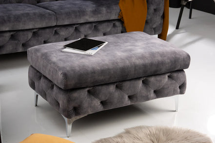 Lábtartó MODERN BAROCK 90 cm bársony sötétszürke chesterfield stílusban