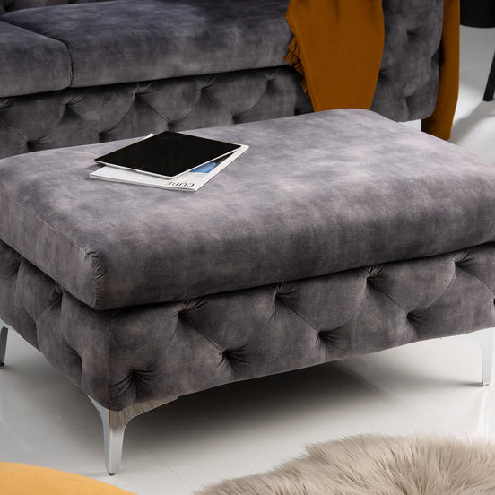Lábtartó MODERN BAROCK 90 cm bársony sötétszürke chesterfield stílusban