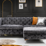 Lábtartó MODERN BAROCK 90 cm bársony sötétszürke chesterfield stílusban