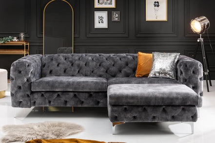 Lábtartó MODERN BAROCK 90 cm bársony sötétszürke chesterfield stílusban