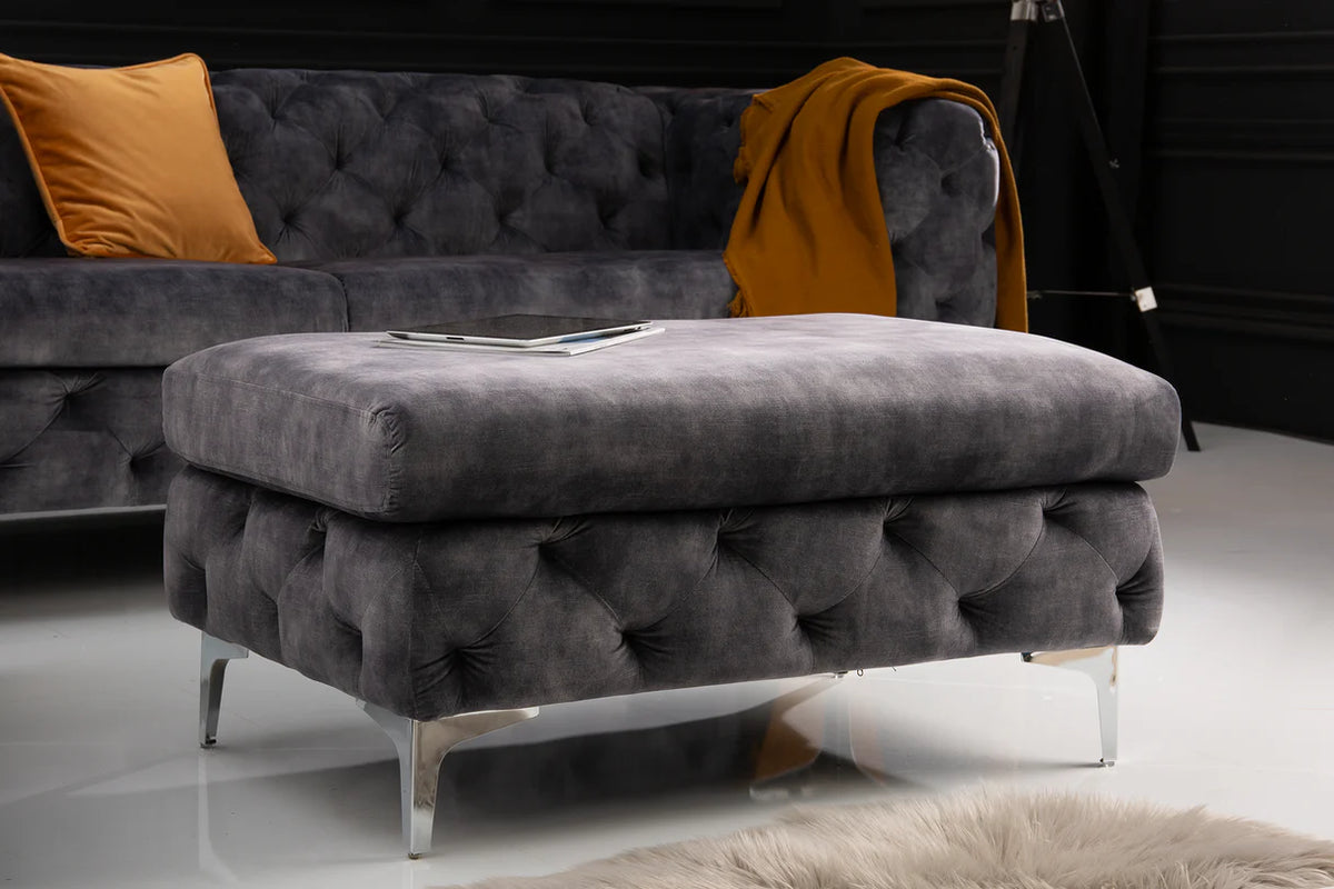 Lábtartó MODERN BAROCK 90 cm bársony sötétszürke chesterfield stílusban