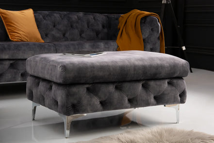 Lábtartó MODERN BAROCK 90 cm bársony sötétszürke chesterfield stílusban