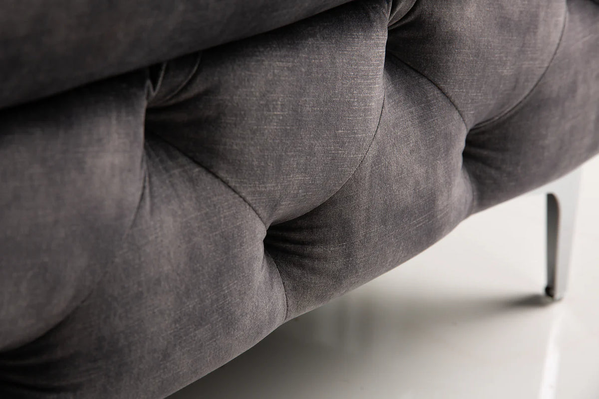 Lábtartó MODERN BAROCK 90 cm bársony sötétszürke chesterfield stílusban