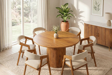 TRES CHIC Dining Table Ø 120 cm round natural mango wood with storage