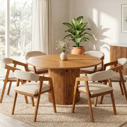 TRES CHIC Dining Table Ø 120 cm round natural mango wood with storage