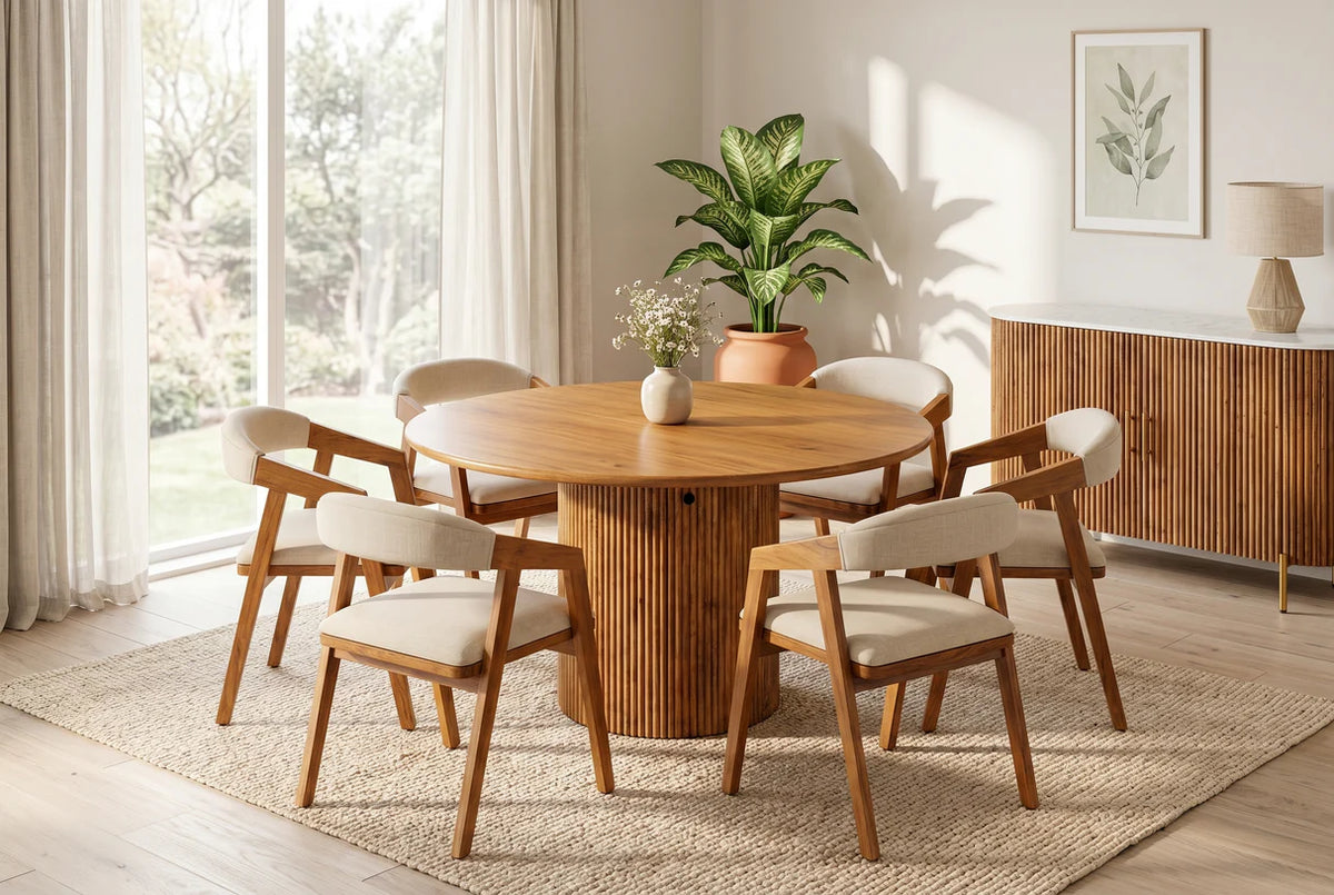 TRES CHIC Dining Table Ø 120 cm round natural mango wood with storage