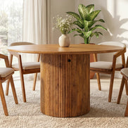 TRES CHIC Dining Table Ø 120 cm round natural mango wood with storage