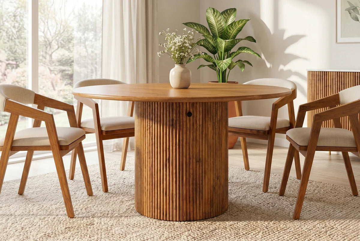 TRES CHIC Dining Table Ø 120 cm round natural mango wood with storage