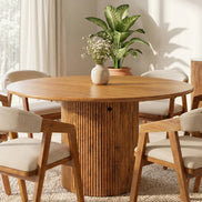 TRES CHIC Dining Table Ø 120 cm round natural mango wood with storage