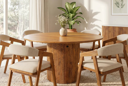 TRES CHIC Dining Table Ø 120 cm round natural mango wood with storage