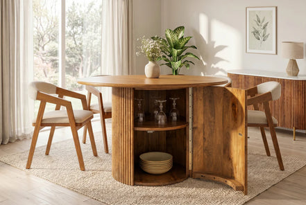 TRES CHIC Dining Table Ø 120 cm round natural mango wood with storage