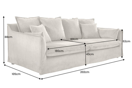 HEAVEN sofa 200 cm 3-seater spring core removable cover corduroy greyish-beige