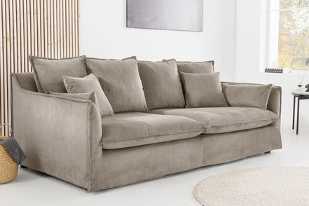 HEAVEN sofa 200 cm 3-seater spring core removable cover corduroy greyish-beige