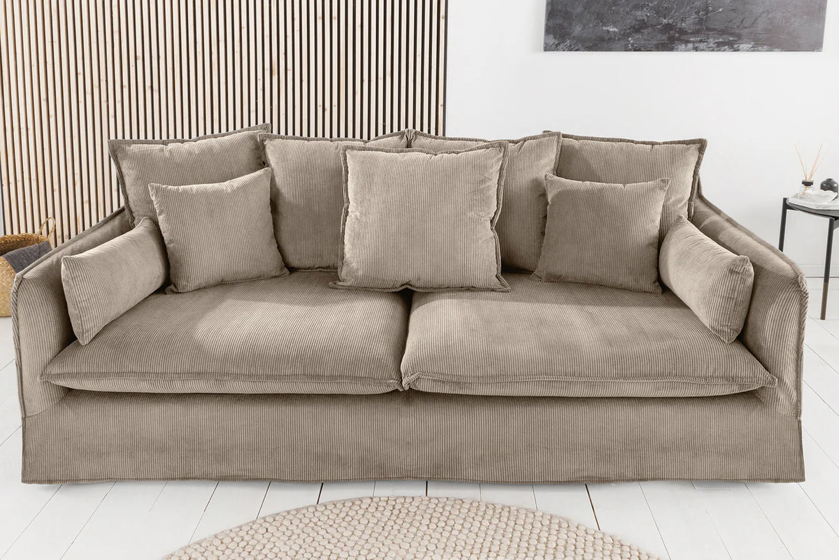 HEAVEN sofa 200 cm 3-seater spring core removable cover corduroy greyish-beige