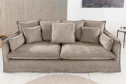HEAVEN sofa 200 cm 3-seater spring core removable cover corduroy greyish-beige