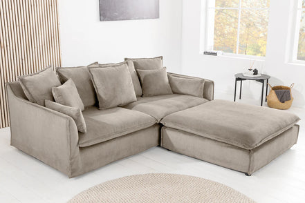HEAVEN sofa 200 cm 3-seater spring core removable cover corduroy greyish-beige