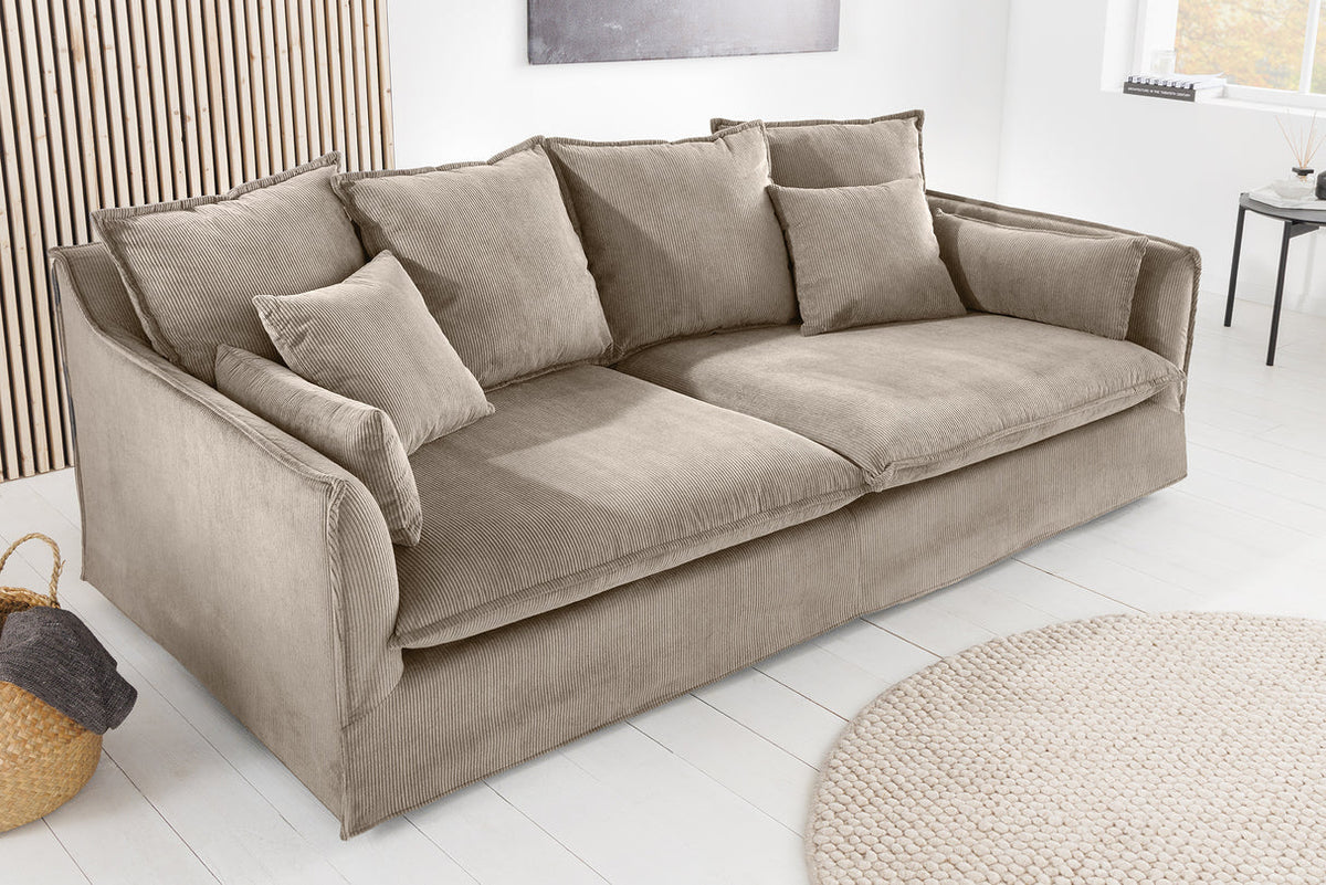 HEAVEN sofa 200 cm 3-seater spring core removable cover corduroy greyish-beige