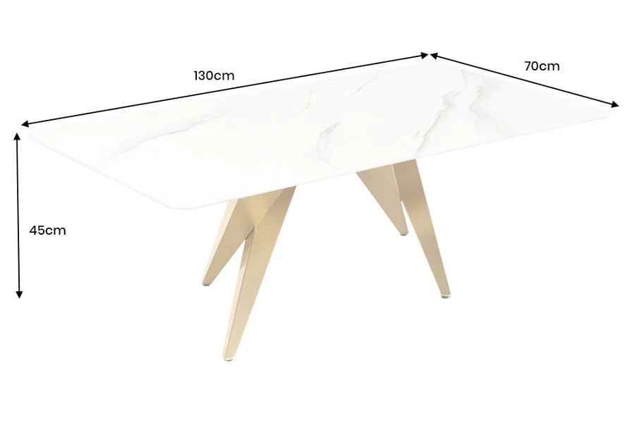 Coffee table ART LIVING 130cm ceramic white marble top w/ champagne golden frame