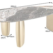 Dining table ORGANIC 200cm oval multicoloured marble top w/ champagne golden frame