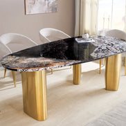 Dining table ORGANIC 200cm oval multicoloured marble top w/ champagne golden frame