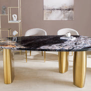 Dining table ORGANIC 200cm oval multicoloured marble top w/ champagne golden frame