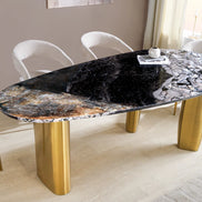 Dining table ORGANIC 200cm oval multicoloured marble top w/ champagne golden frame
