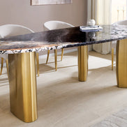 Dining table ORGANIC 200cm oval multicoloured marble top w/ champagne golden frame