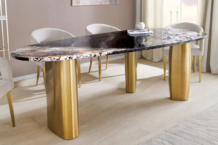 Dining table ORGANIC 200cm oval multicoloured marble top w/ champagne golden frame