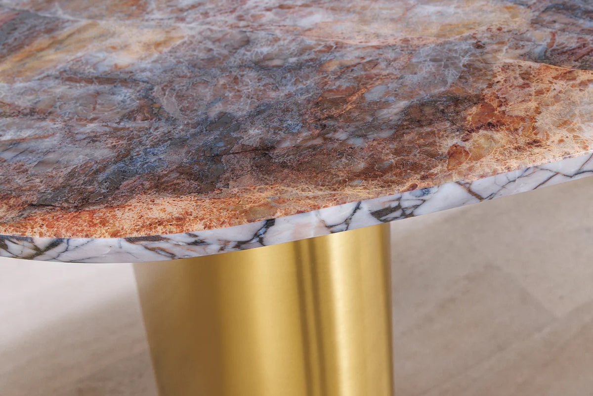 Dining table ORGANIC 200cm oval multicoloured marble top w/ champagne golden frame