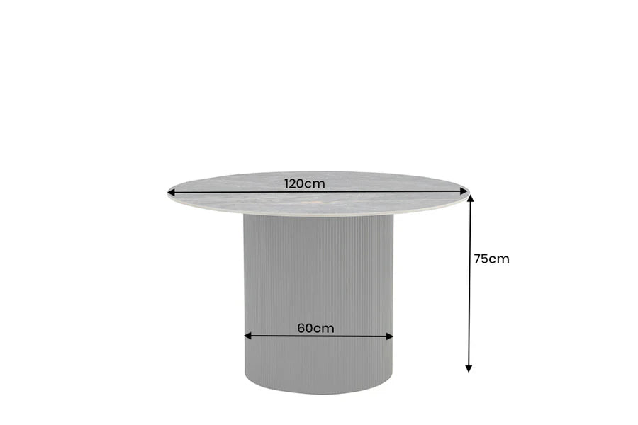 Étkezőasztal UNIQUE 120 cm kerek sötét váz szürke márványhatású kerámialap