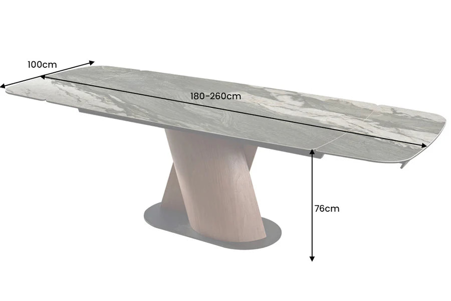Étkezőasztal ELEMENTS 180-260 cm bővíthető diófa váz kerámialappal szürkésbarna márványhatású