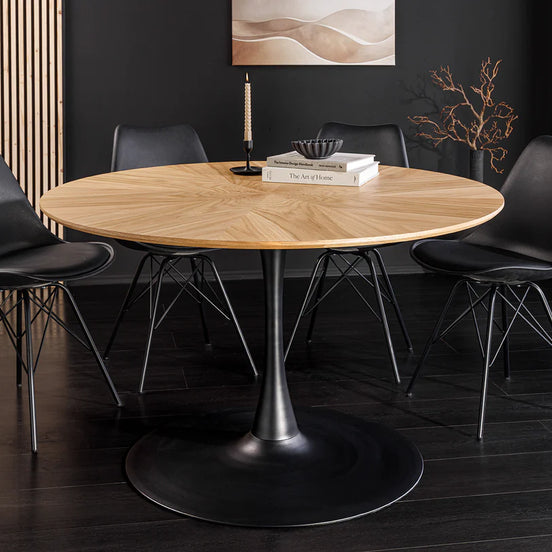 Étkezőasztal ATELIER 120 cm kerek természetes tölgyfa hatású fekete fémvázzal