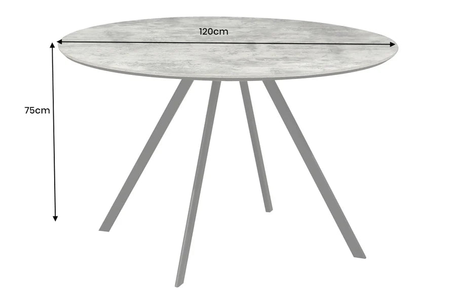 Étkezőasztal ATELIER 120 cm kerek szürke kőhatású fekete fémlábakkal
