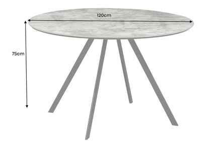 Étkezőasztal ATELIER 120 cm kerek szürke kőhatású fekete fémlábakkal