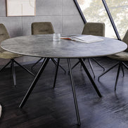 Étkezőasztal ATELIER 120 cm kerek szürke kőhatású fekete fémlábakkal