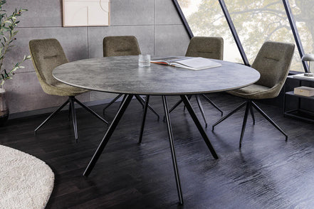 Étkezőasztal ATELIER 120 cm kerek szürke kőhatású fekete fémlábakkal