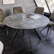 Étkezőasztal ATELIER 120 cm kerek szürke kőhatású fekete fémlábakkal