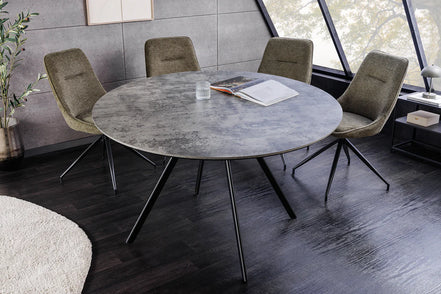 Étkezőasztal ATELIER 120 cm kerek szürke kőhatású fekete fémlábakkal