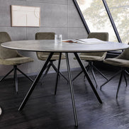 Étkezőasztal ATELIER 120 cm kerek szürke kőhatású fekete fémlábakkal
