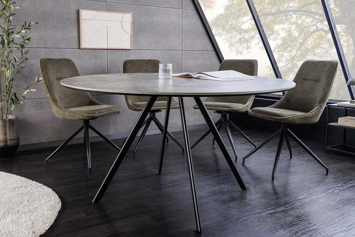 Étkezőasztal ATELIER 120 cm kerek szürke kőhatású fekete fémlábakkal